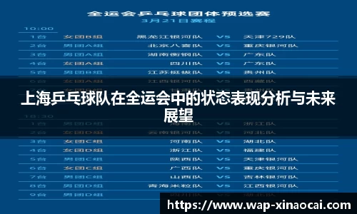上海乒乓球队在全运会中的状态表现分析与未来展望